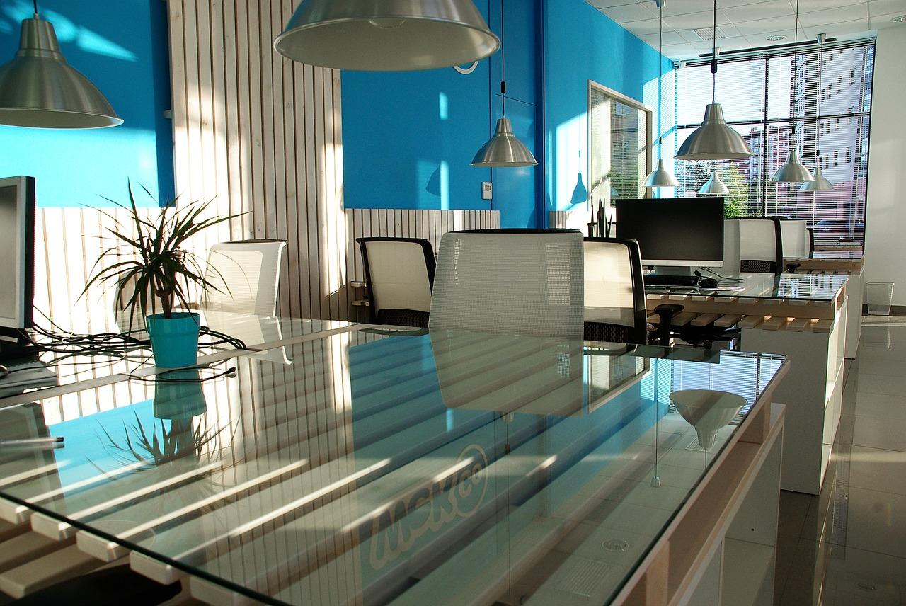 White and blue office interior