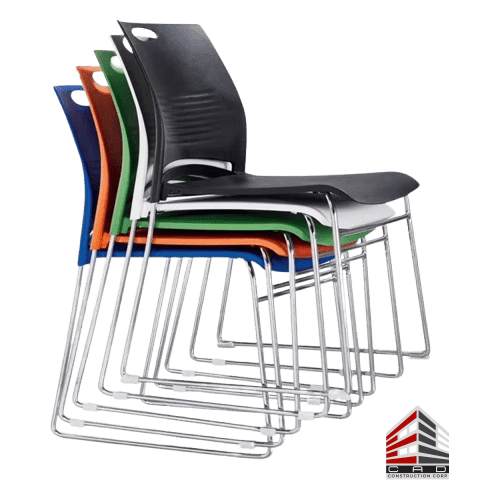 Stackable office chairs arranged for an event