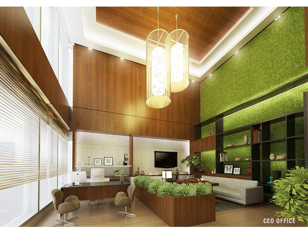 Indoor plants in dream office design to improve mood and air quality