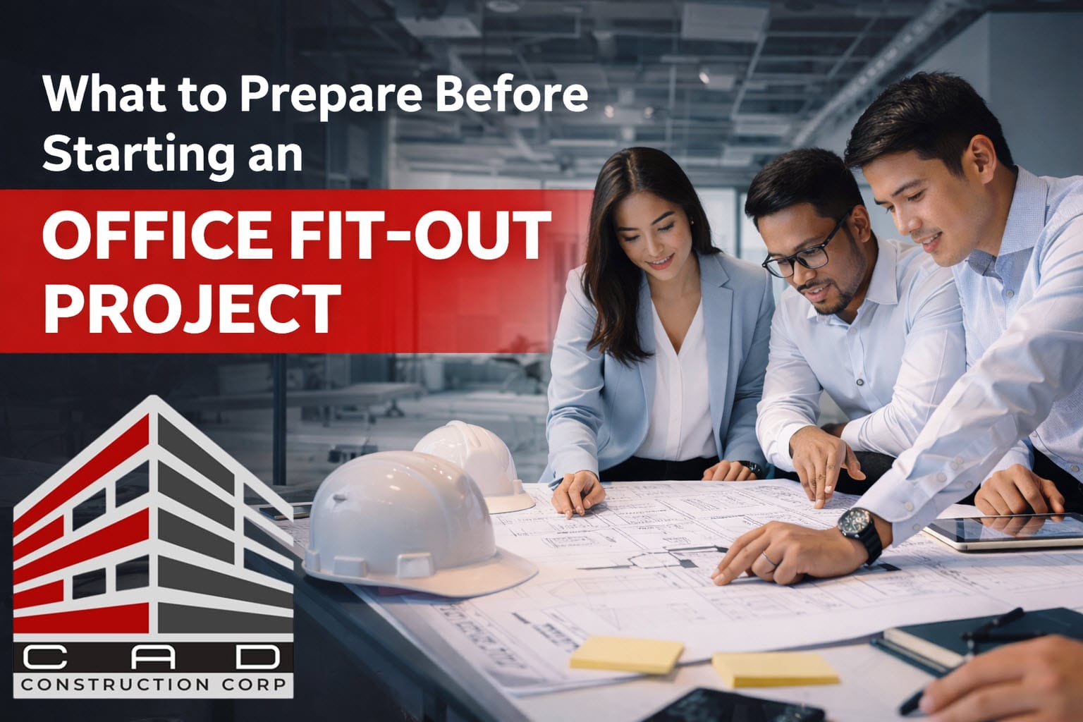 Corporate office fit-out planning meeting Philippines with project team reviewing layout and construction checklist