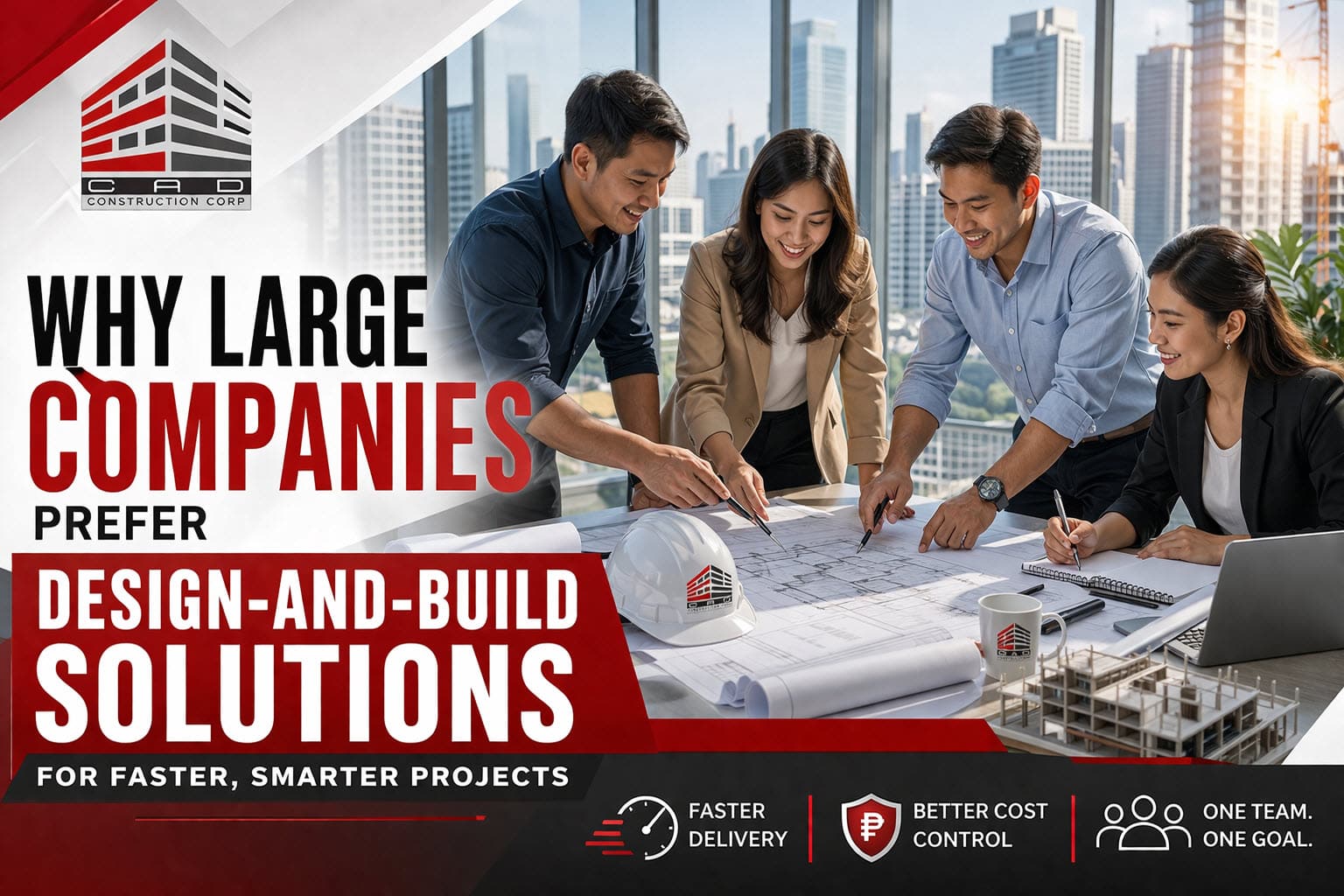 Filipino professionals collaborating on design build solutions enterprises in a modern office construction planning meeting