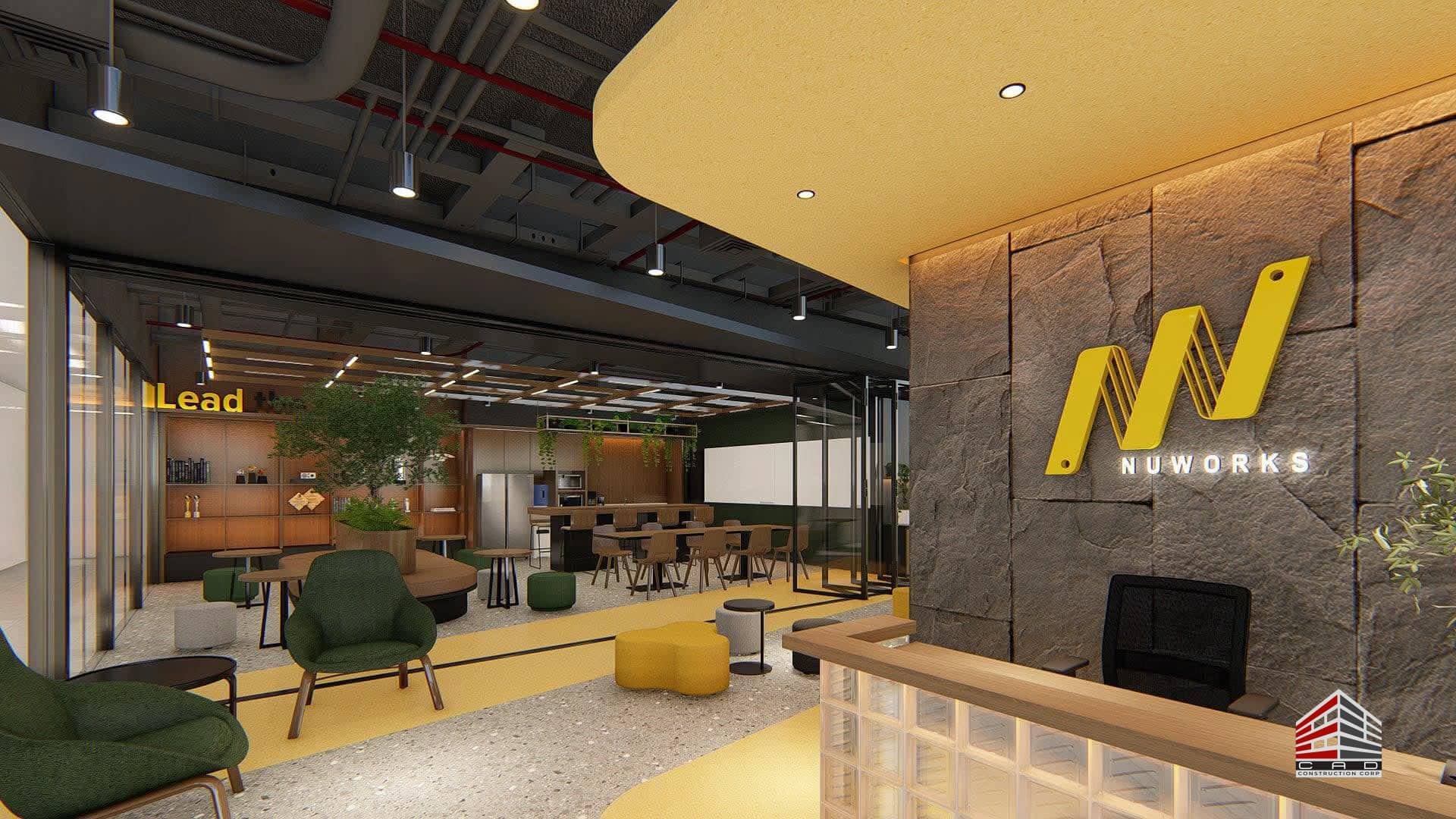 Advertising office reception design with modern interior in BGC by Elcad Construction