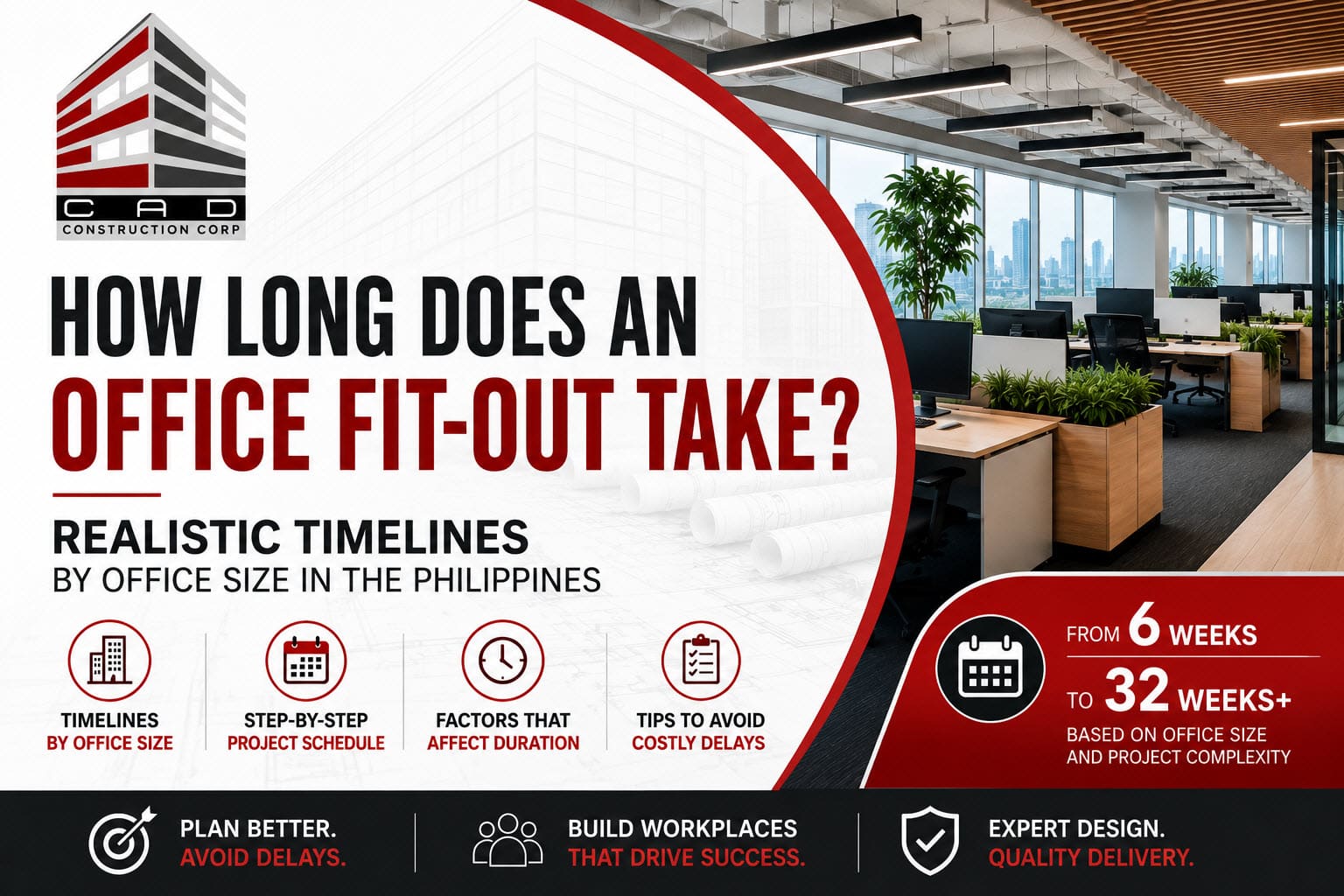 Modern office fit-out timeline guide featuring a completed commercial office workspace.